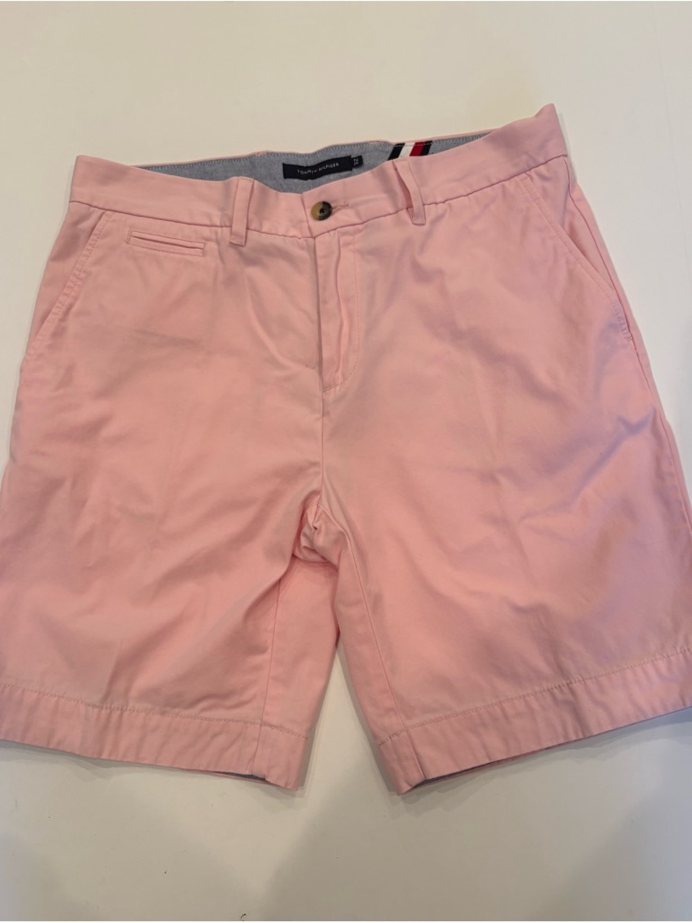Tommy Hilfiger Light Pink Flat Front Cotton Shorts-Medium-Beach -Festive